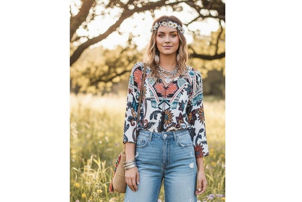 Fig and Flower Anthropologie Women Medium Multicolored Floral Bohemian Blouse